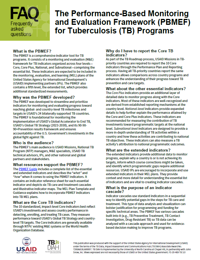 Frequently Asked Questions: The Performance-Based Monitoring and Evaluation Framework for Tuberculosis