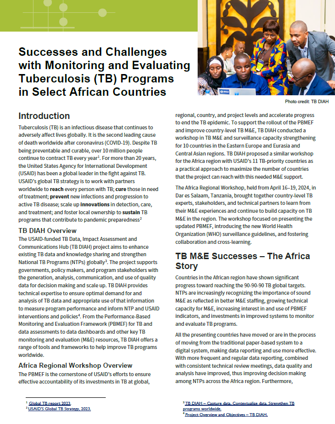 Successes and Challenges with Monitoring and Evaluating Tuberculosis (TB) Programs in Select African Countries